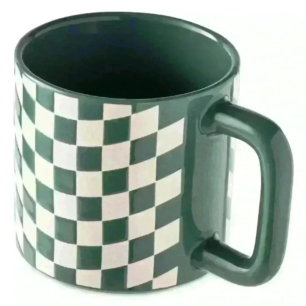 Checkered Ceramic Coffee Mug 16 oz Mainstays Green Classic Design Brand New - Picture 2 of 3